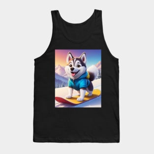 Cute Husky Dog on Snowboard Tank Top